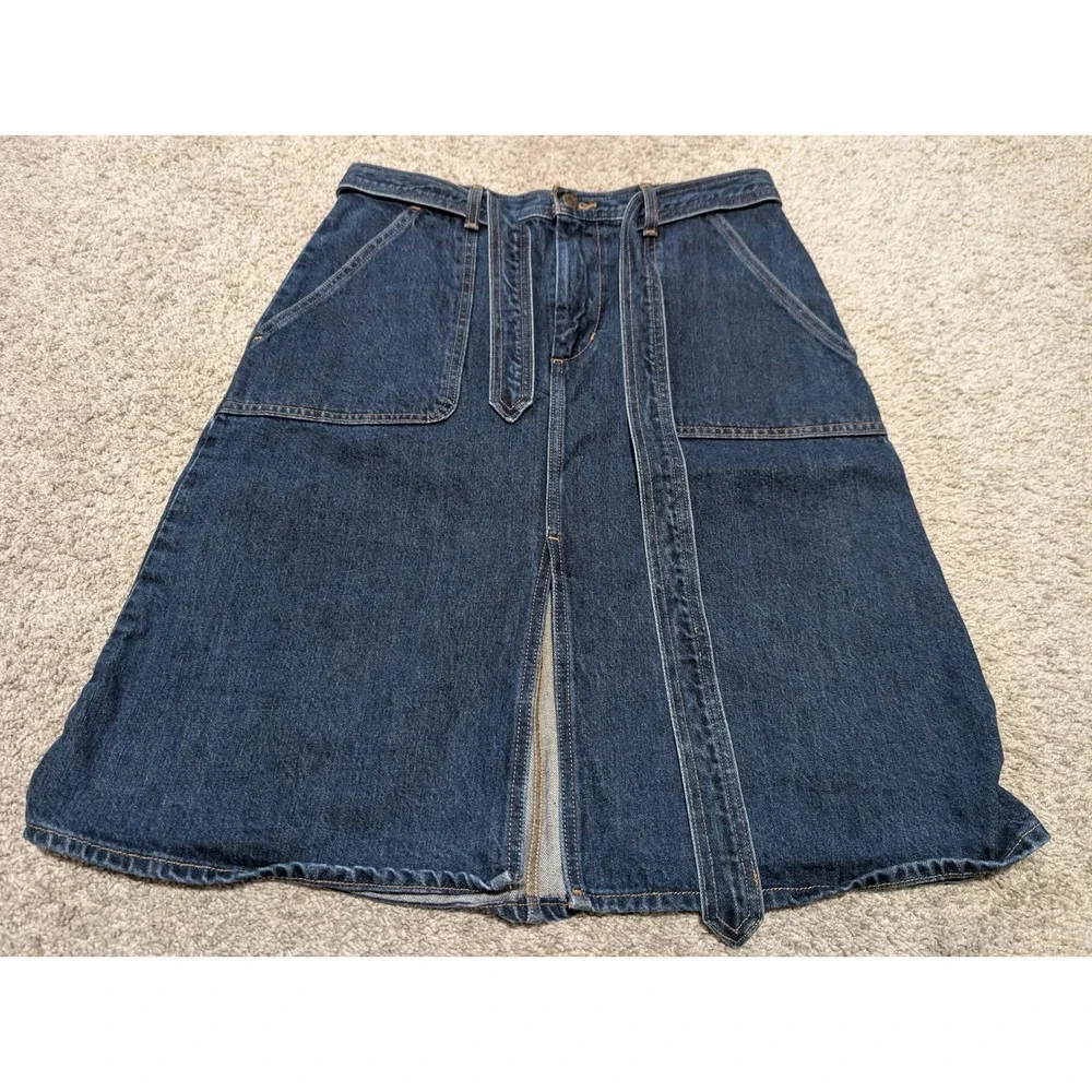 Levis Denim Skirt Womens 30 Blue Orange Tab Midi A-Line Front Slit Belted Casual